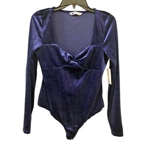 SO Velvet Bodysuit NWT Long Sleeve Sweetheart Neck Midnight Blue Women Size L